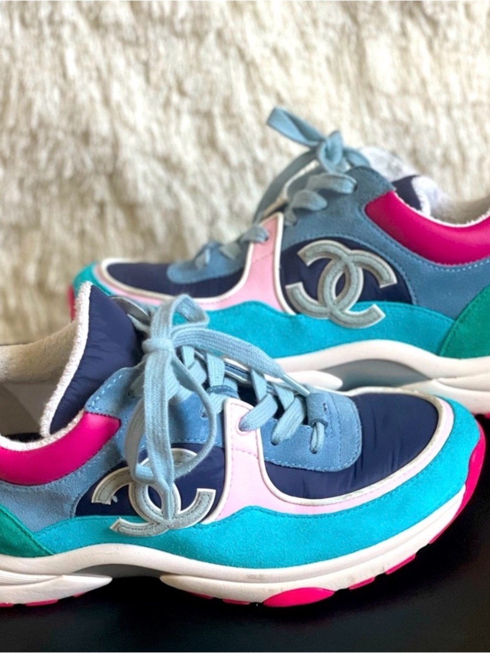 CHANEL Blue, Teal & Pink Women’s Chunky Sneakers